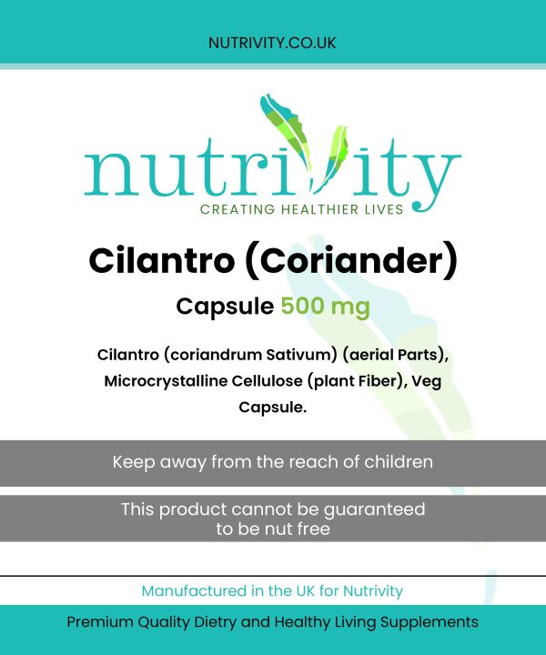 Cilantro/Coriander 500mg Veg Capsules Detox Digestion Oxidative