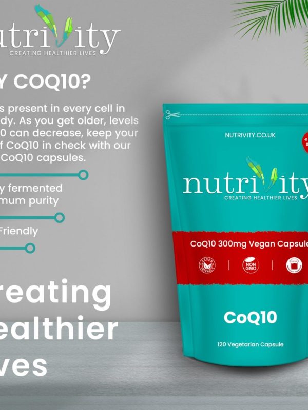 CoQ10 300mg Vegan Capsules – Naturally Fermented Ubiquinone Nutrivity UK