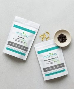 Nutrivity supplements for hair growth — castor oil, blackcurrant seed oil, and bamboo silica
