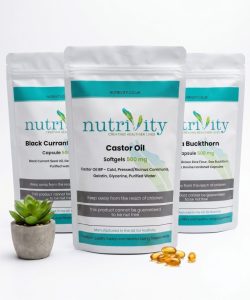 Nutrivity skin supplements — Blackcurrant Seed Oil, Sea Buckthorn, and Castor Oil pouches
