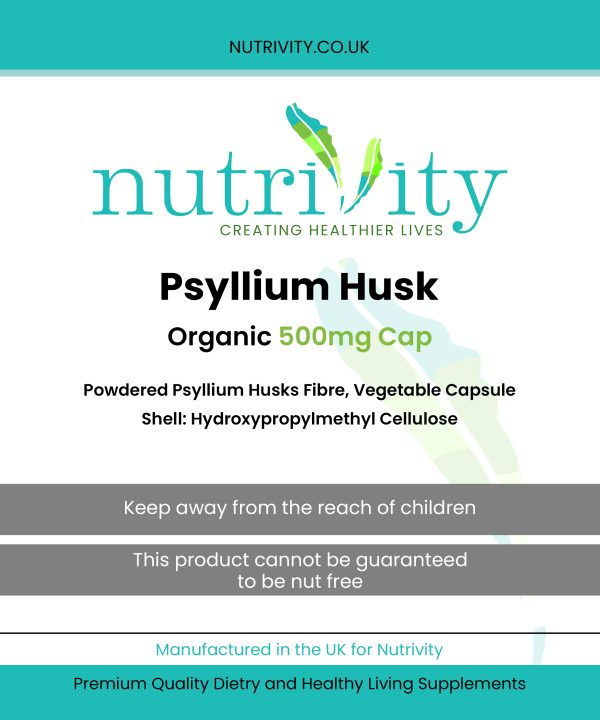 Psyllium Husk 500mg Capsules Digestion Stool Softener Gut Health Dietary Fiber