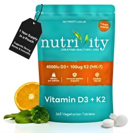 Vitamin D3 4000 IU + Vitamin K2 MK7 100µg | 12 Months Supply (365 Vegan Tablets)