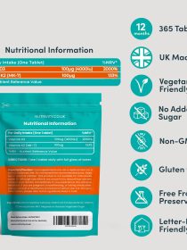 Vitamin D3 4000 IU + Vitamin K2 MK7 100µg | 12 Months Supply (365 Vegan Tablets)