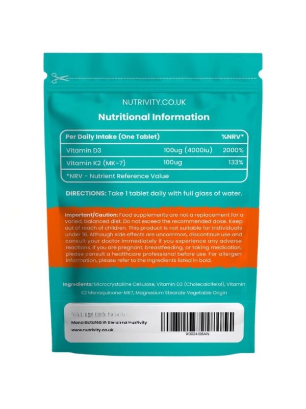 Vitamin D3 K2 Vegan Supplement Tablets