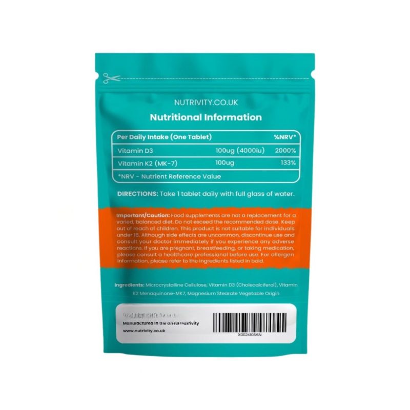 Vitamin D3 4000 IU + Vitamin K2 MK7 100µg | 12 Months Supply (365 Vegan Tablets) - Image 2
