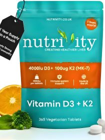 Vitamin D3 4000 IU + Vitamin K2 MK7 100µg | 12 Months Supply (365 Vegan Tablets)