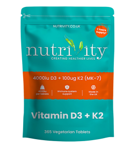 Nutrivity Vitamin D3 K2 vegan lichen-derived supplement UK
