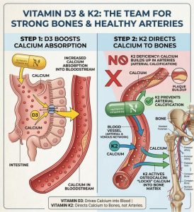 D3 K2 calcium pathway — how vitamin D3 and K2 direct calcium to bones