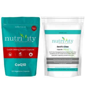 Nutrivity vegan collagen support supplements UK — Devils Claw and CoQ10