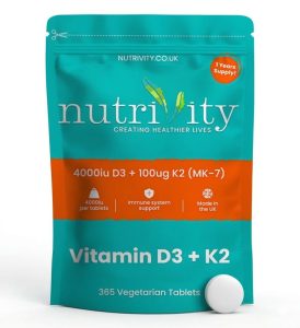 Vitamin D3 4000 IU dose Nutrivity UK — high-strength D3 K2 supplement