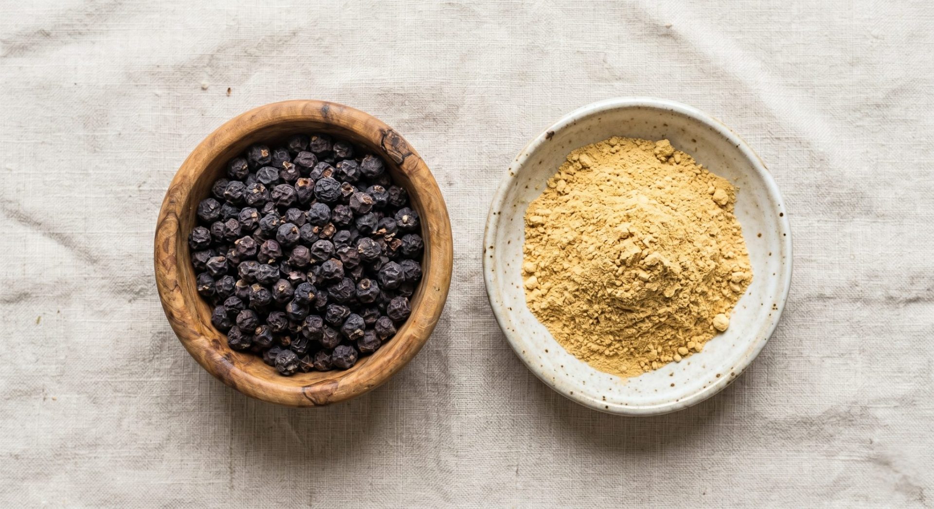 Agnus castus berries and maca root powder representing two herbal approaches to hormonal balance