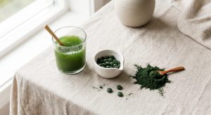 Chlorella green algae powder and tablets used as a detox supplement