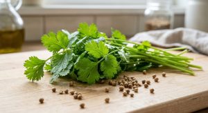 Fresh cilantro coriander plant used in traditional herbal detox support