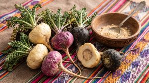 Fresh maca roots from the Peruvian Andes used as a traditional energy supplement