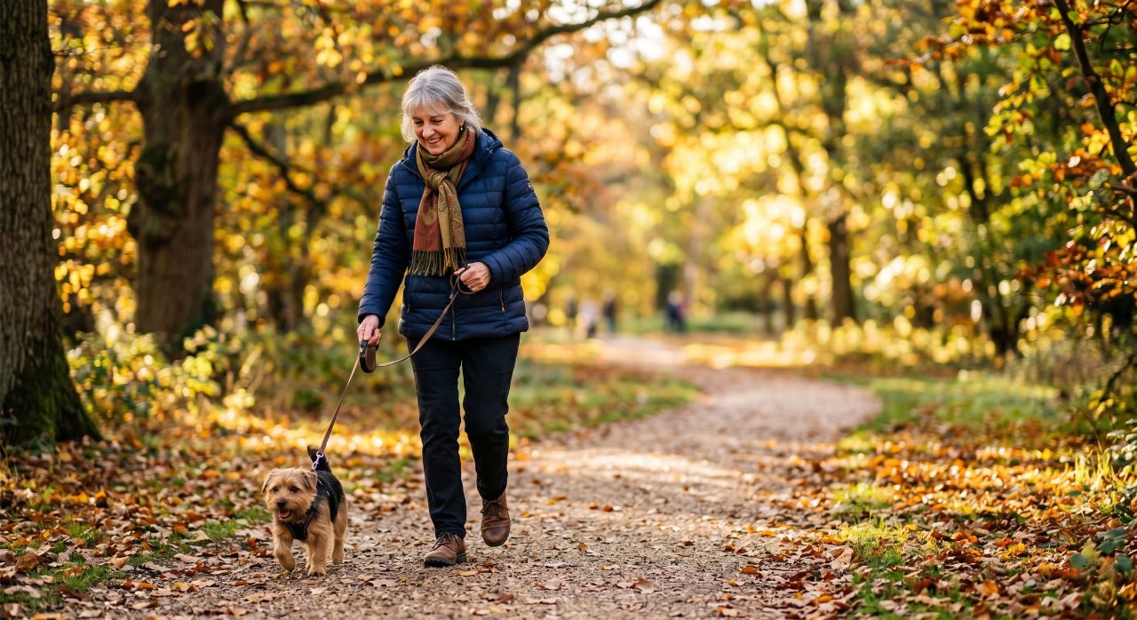 active-senior-walking-dog-arthritis-uk.